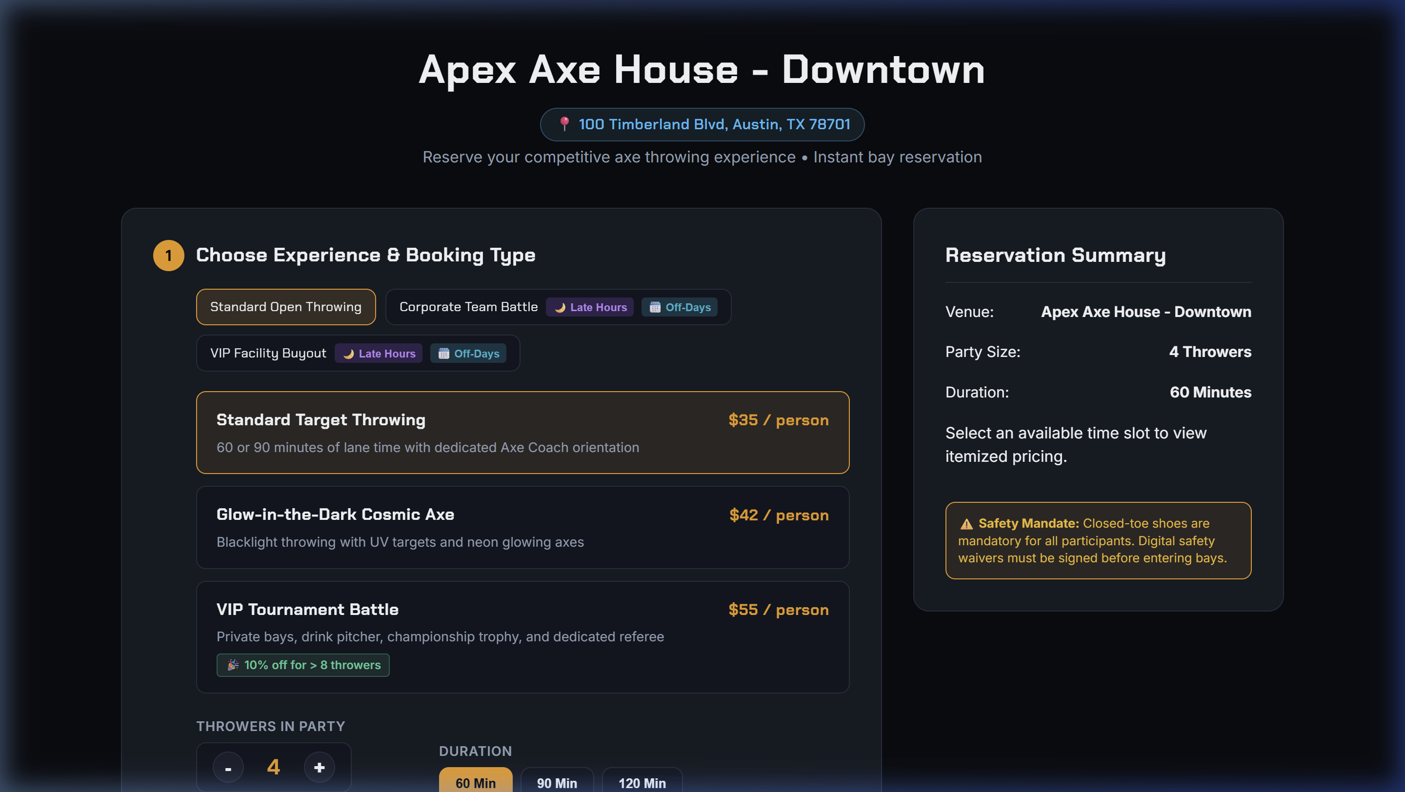 VenueAxe Online Customer Booking Wizard